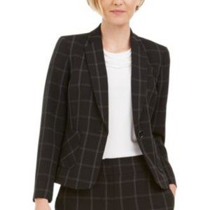 Kasper Womens Windowpane One Button Blazer Jacket